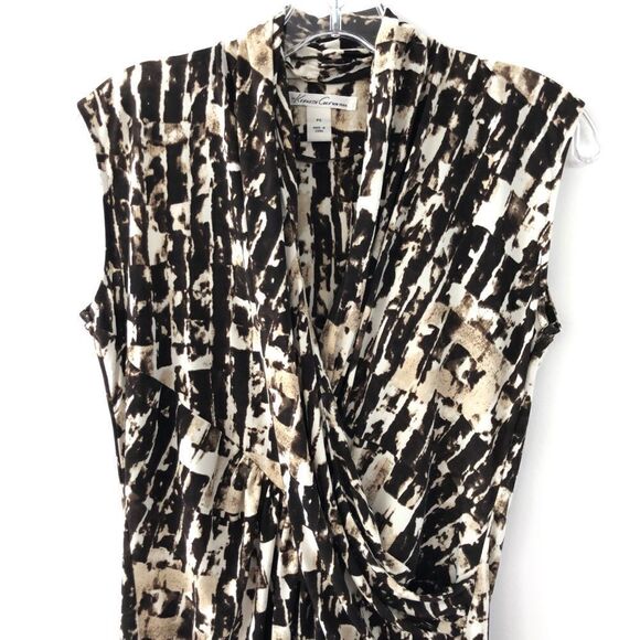 Kenneth Cole Sleeveless Dress Asymmetric Ruching Jersey In Brown & Tan - Picture 2 of 9